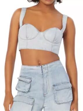 Afrm medium Koa light Wash Denim Bustier Crop Top